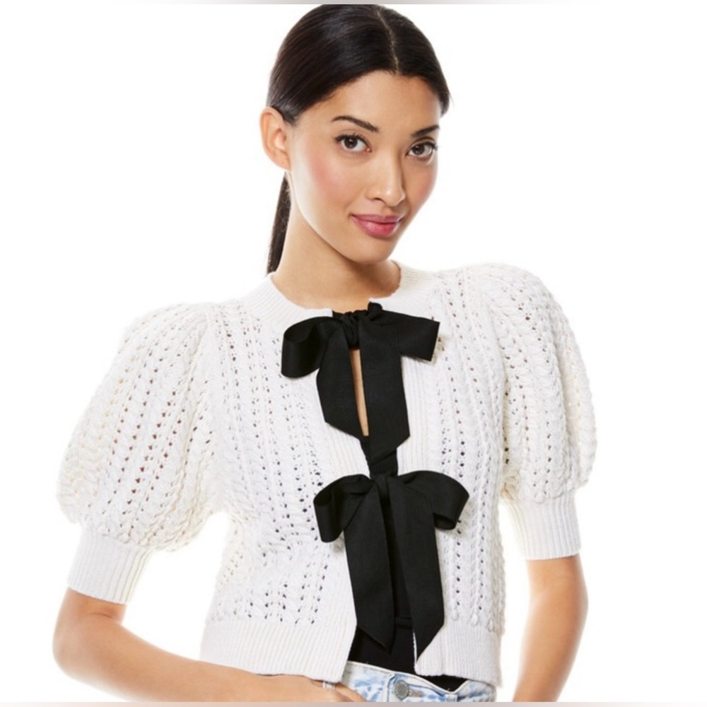 NWT Alice + Olivia Kitty Puff Sleeve Cardigan Sweater XS - Picture 4 of 17